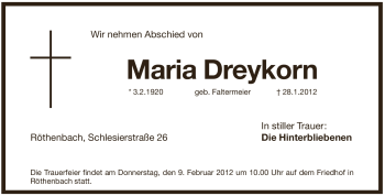 Traueranzeige von Maria Dreykorn von Pegnitz-Zeitung
